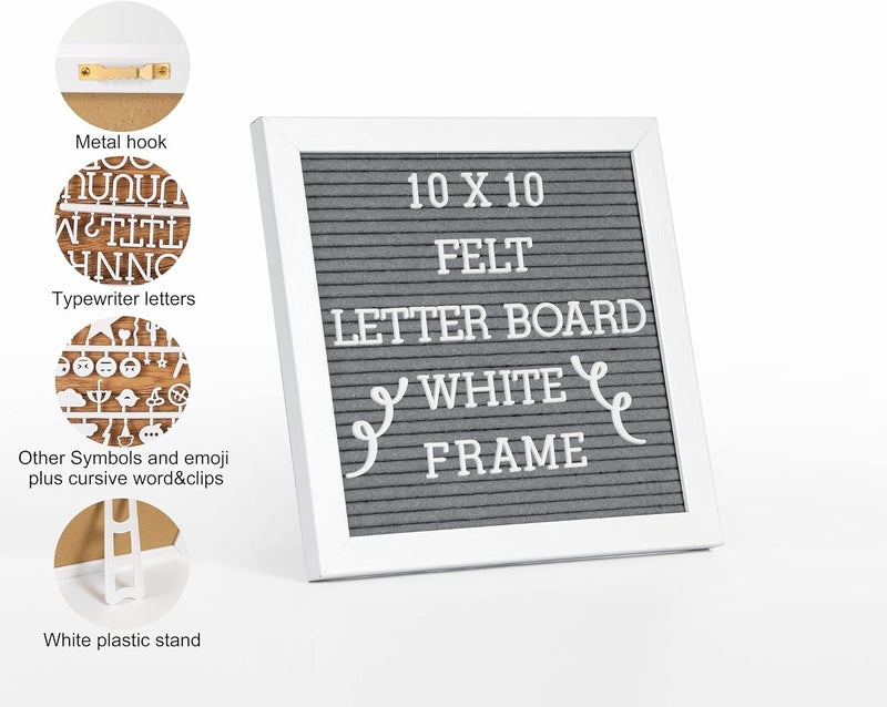 G GAMIT Letter Board Sign White Frame 10x10 - Felt Letter Board Baby Announcement Board with Typewriter Letters, White Letter Board Sign Board&Message Board with Stand and Canvas Bag. - Image 2